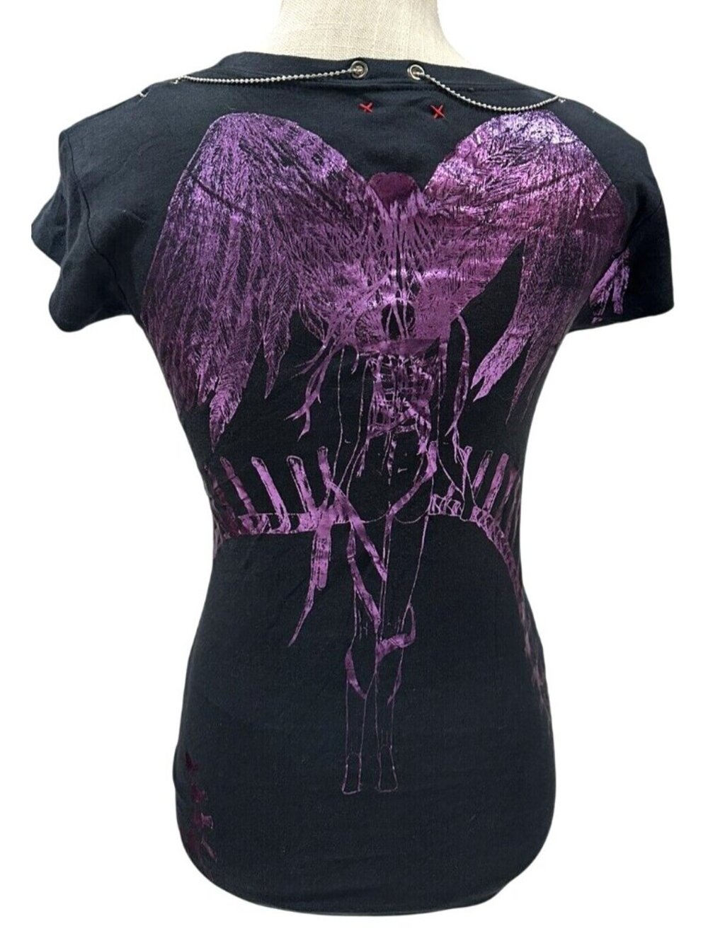 Kishi Cosmos Black Graphic Tee With Purple Angel Wing Design M - Picture 3 of 6